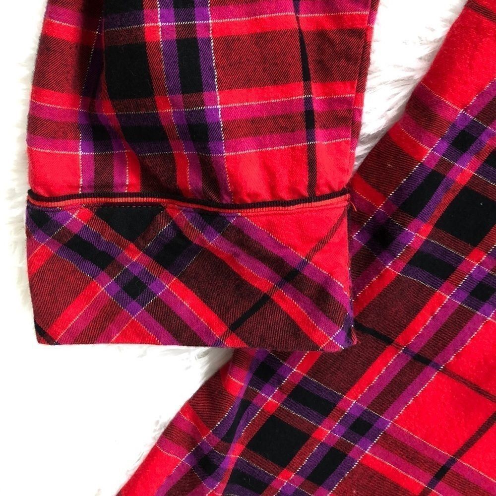 Victoria's Secret Plaid Flannel Pajama Top Metallic Lurex Red Purple Size M - Picture 8 of 15